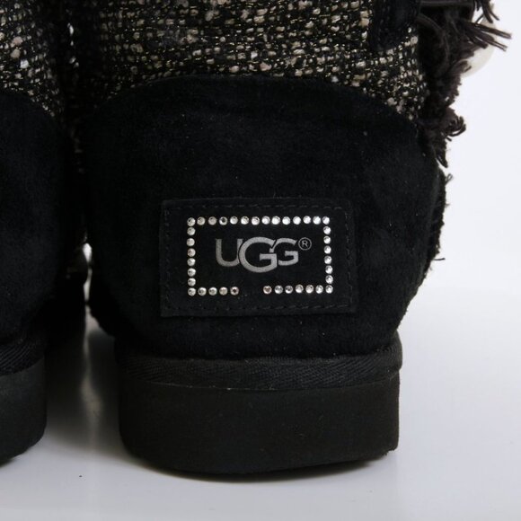 UGG Mini Bailey Button Fancy Tweed Boots in Black Women Size 8 - Picture 11 of 15